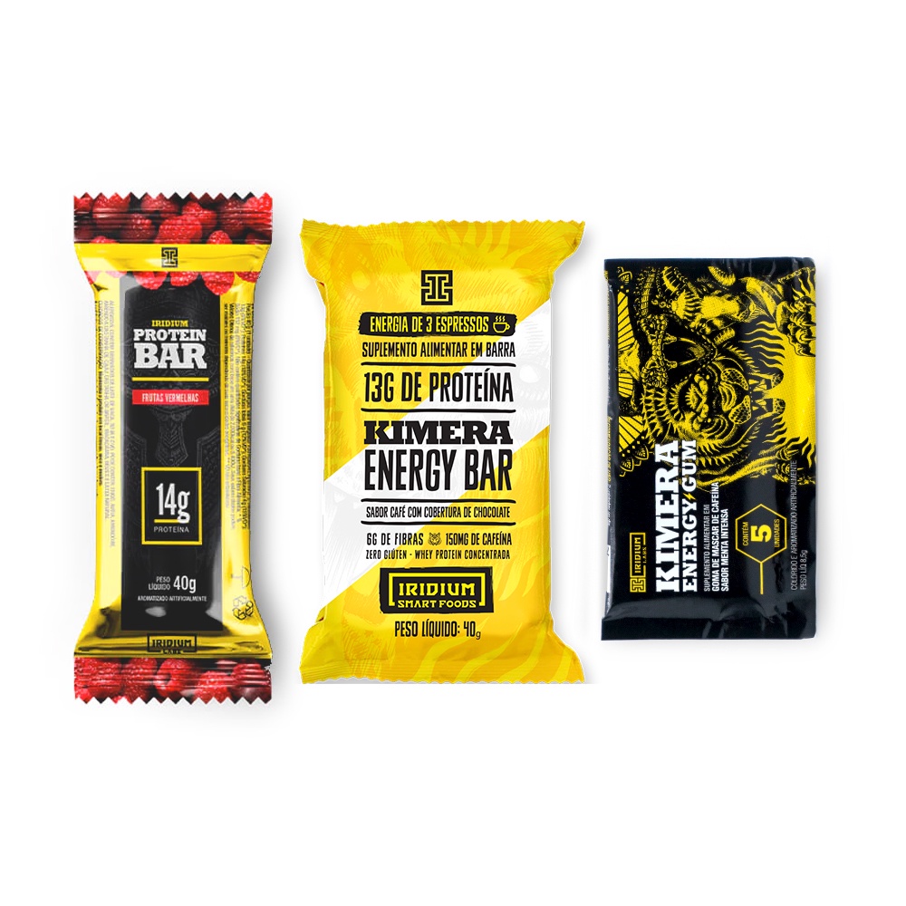 Kit Whey Protein Bar + 1 Kimera Energy Bar + 1 Kimera Energy Gum - Iridium Labs