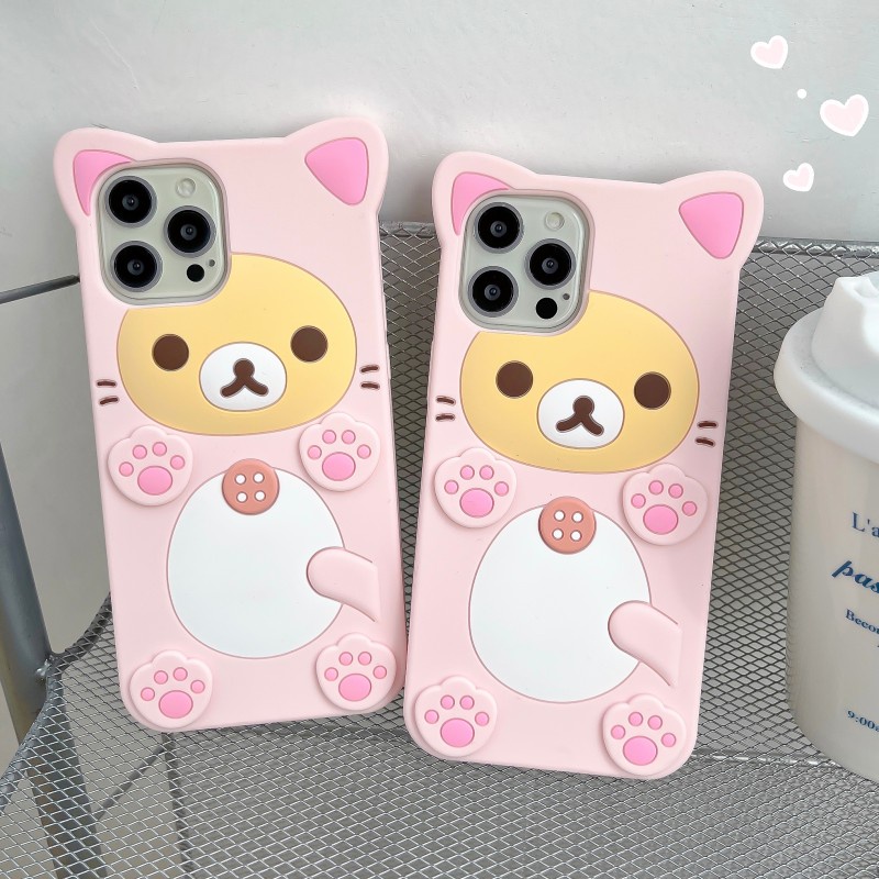 Cartoon Animal rilakkuma bear Cute 3D Case For iPhone 17 16 15 14 13 12 11 Pro Max Soft silicone Phone Cover kids gift