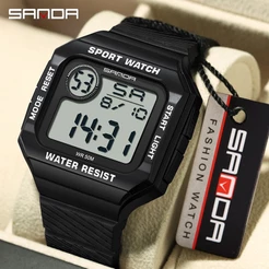 SANDA Quadrado Cronômetro De Tela Grande Moda Luxuoso Casual Impermeável Relógio Homem Presente 2129-20