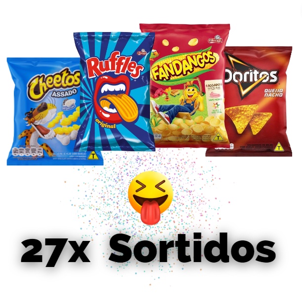 Kit 27xpacotes de Salgadinho Batata Elma Chips Ruffles Doritos Fandangos Cheetos Mega Oferta Sabores Biscoito