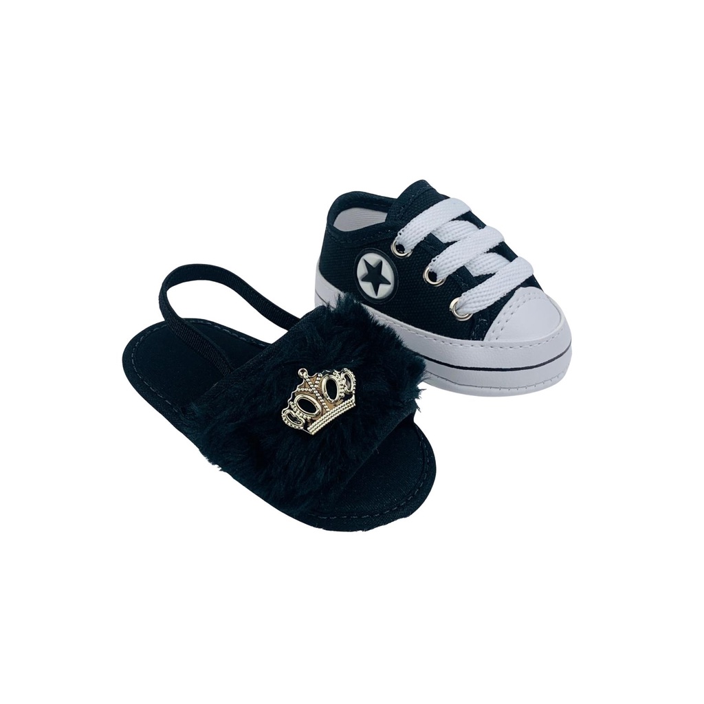 Sandália de bebê + Sapatinho de bebê varias cores direto da fabrica do 13 ao 18 S100 preto e T11