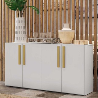 Aparador Buffet 4 portas Viena Multimóveis Branco/Natural em Oferta na Shopee