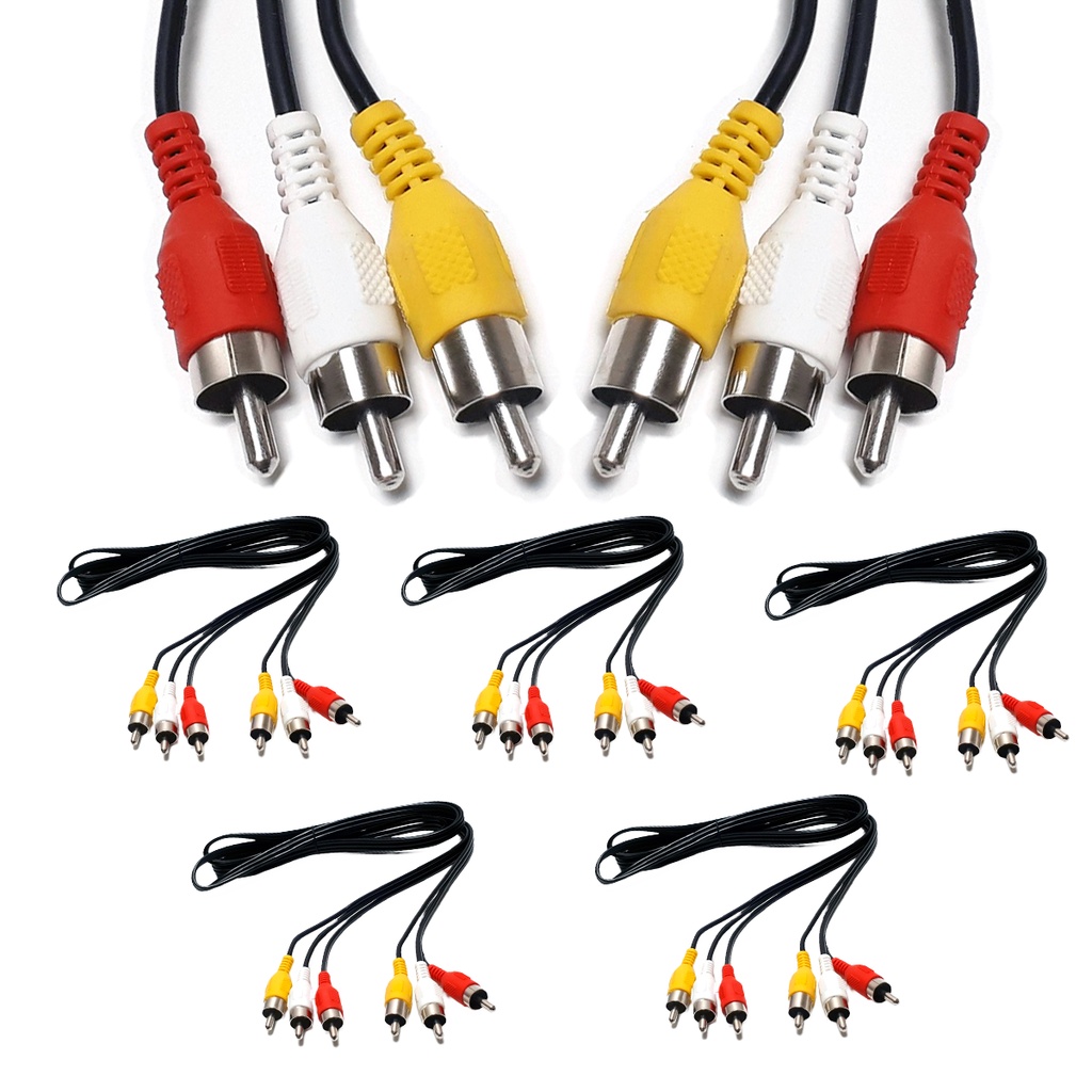 Kit 5 Cabo Rca Audio E Video Tv Av Video Game Som 3 Pontas Receptor Tubo Led Lcd Dvd 1,8 Metros