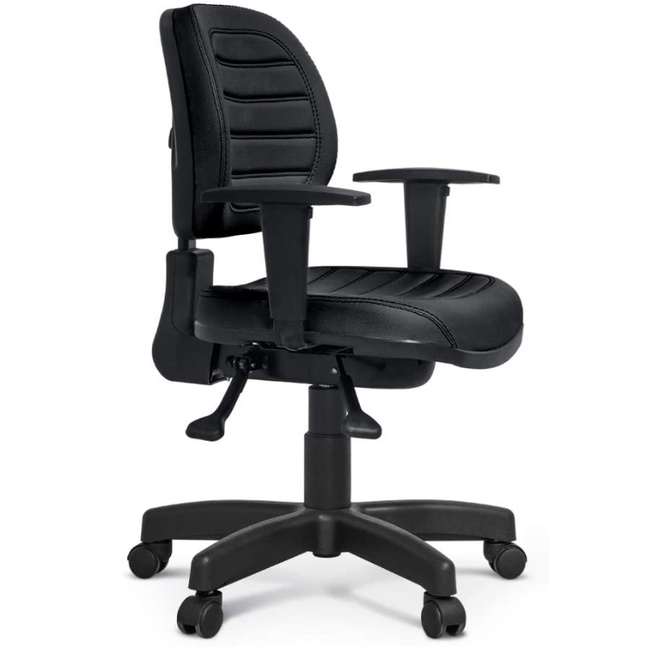 Cadeira de Escritório Ergonômica Costurada com Rebaixo Couro Preto - Qualiflex