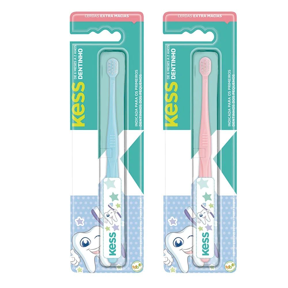 Escova Dental Infantil 6 a 24 meses Kess Dentinho Rosa Azul