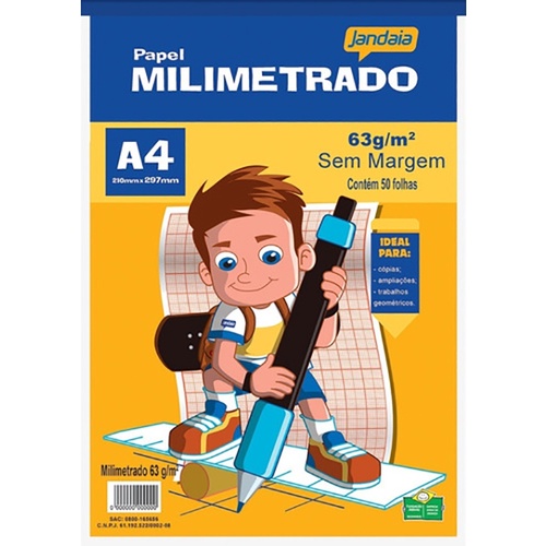 BLOCO DE PAPEL MILIMETRADO A4 SEM MARGEM C/ 50 FLS JANDAIA