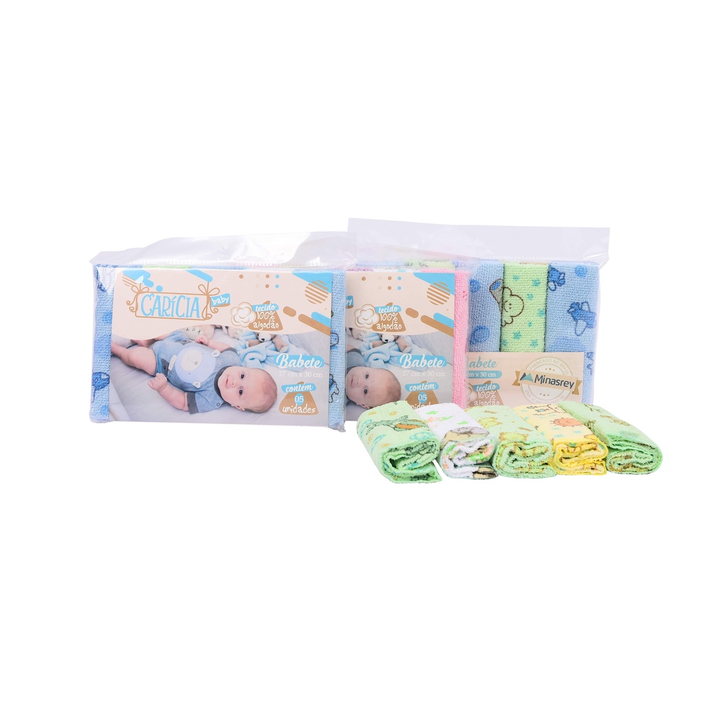 Toalhinha De Boca Felpa Minasrey Caricia Estampada 30x27cm Com 05 Unidades - Enxoval Bebe