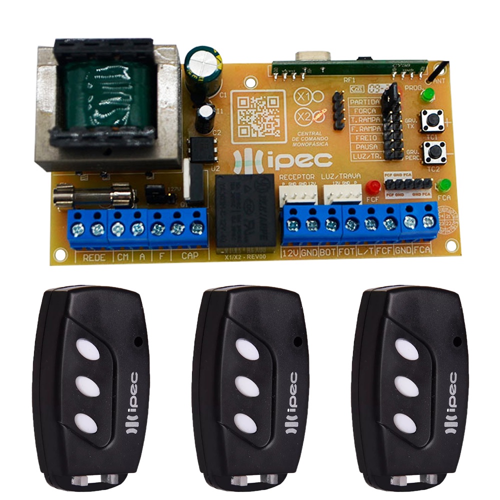 Placa Central Motor Portão Eletrônico Universal Ppa Garen Rcg Seg + 3 Controles