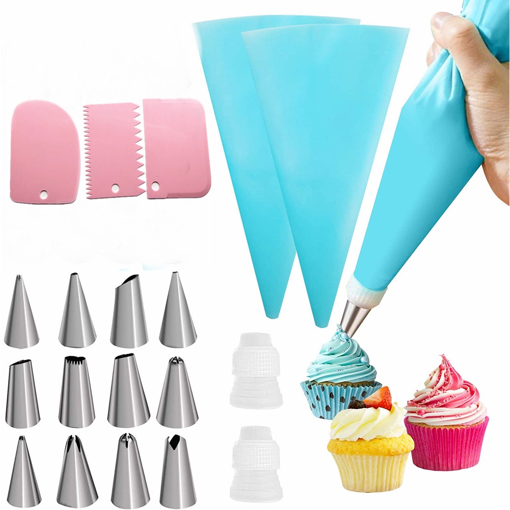 24 Pçs Conjunto De Saco De Confeiteir+ 3 Pçs Espátula Decorativa