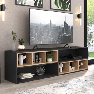 Rack para TV 75" com Nichos Jazz Multimóveis MP1019 Preto/Rustic