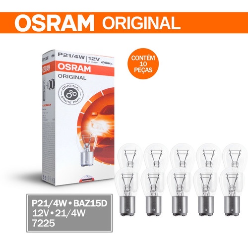 Lâmpada Lanterna Osram P21/4w 2 Polos S8 12v 21/4w 10 Pçs