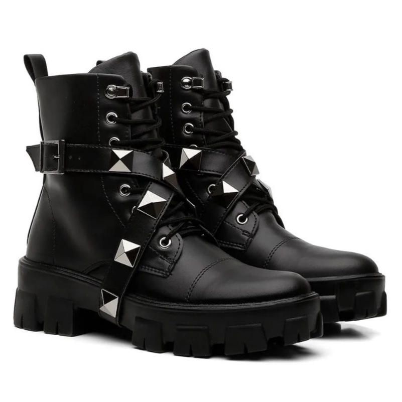 Bota Coturno Feminina Tratorada Tiras Removíveis