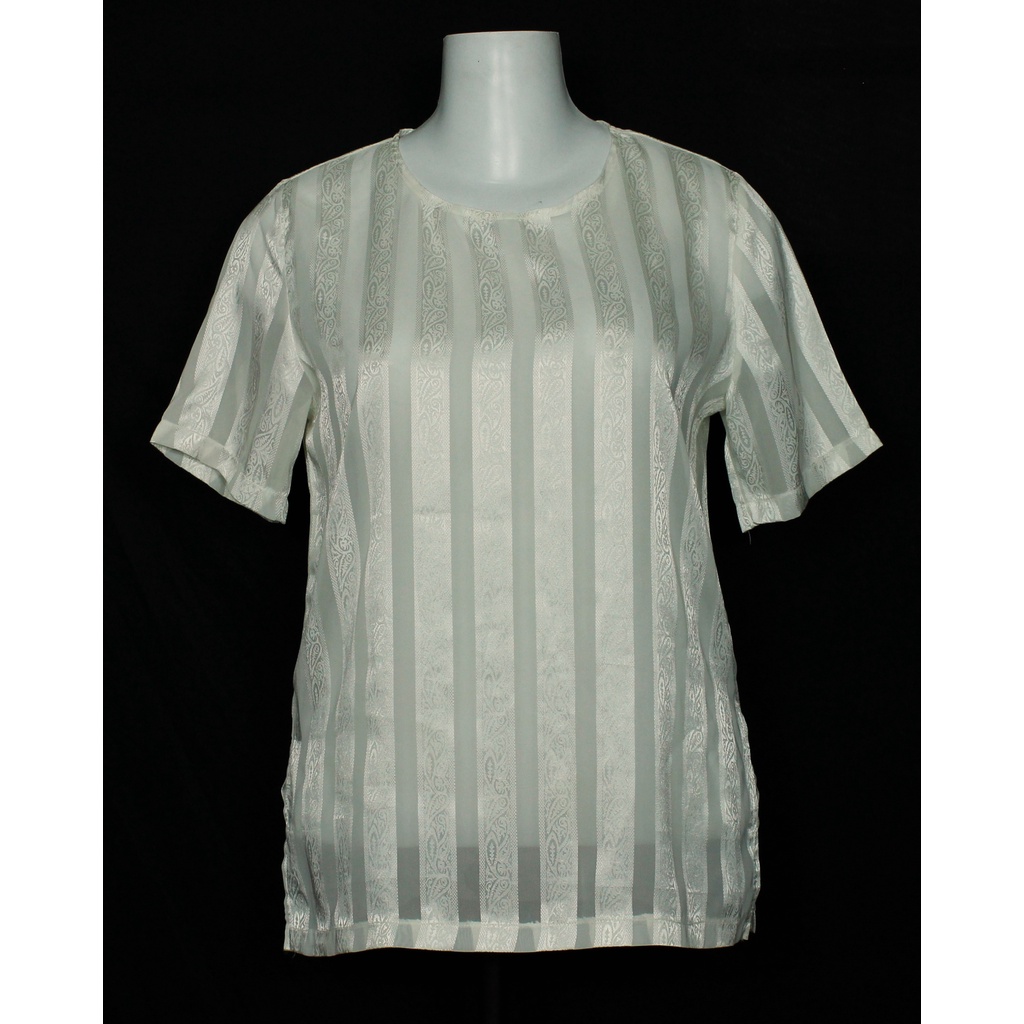 Blusa plus size arabescos off white crepe e cetim vintage CGC- Veste G/GG - Ref. 2765 (brechó)