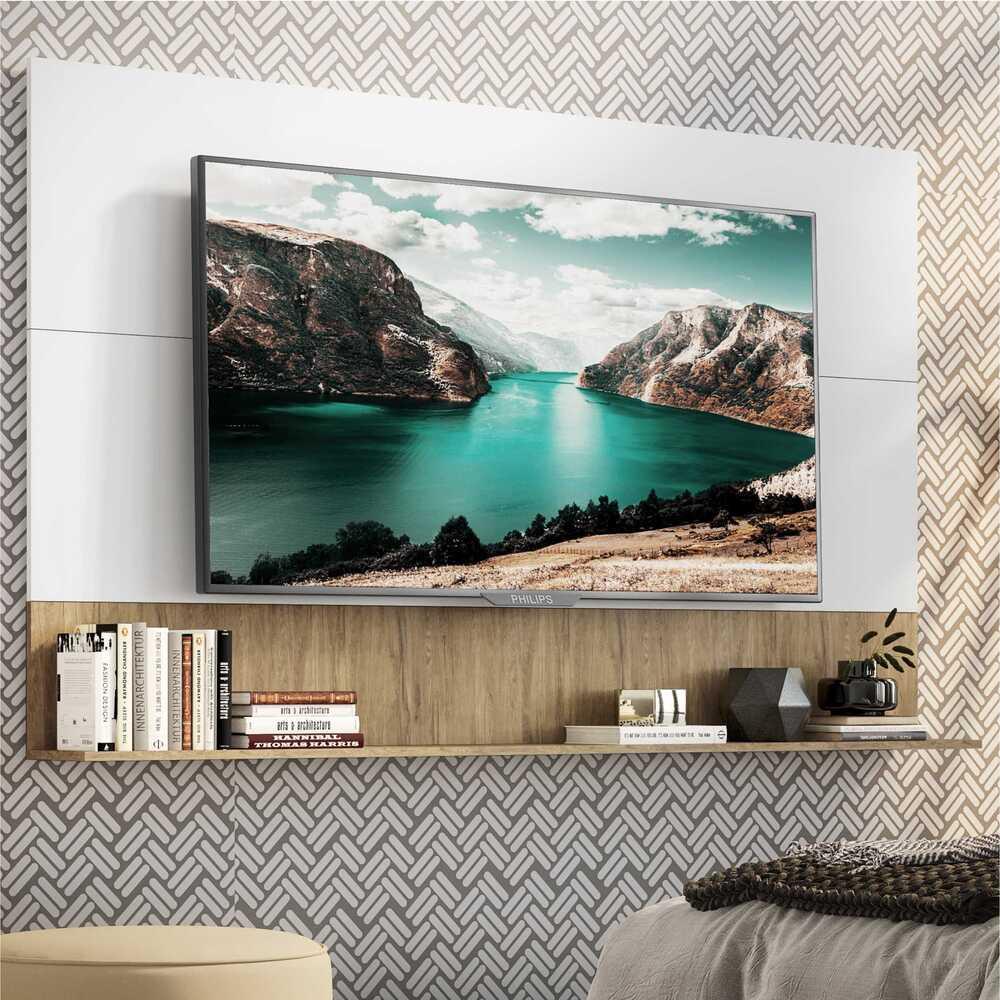 Painel TV 65" com Prateleira Amsterdã Up Multimóveis Branco/Rustic - Home & Living