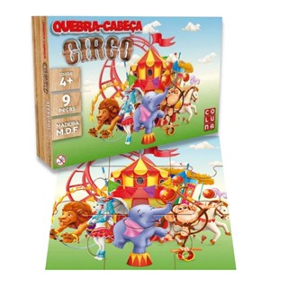 Quebra Cabeça Animais Circo 9 Peça Madeira MDF Bebes +2 Anos