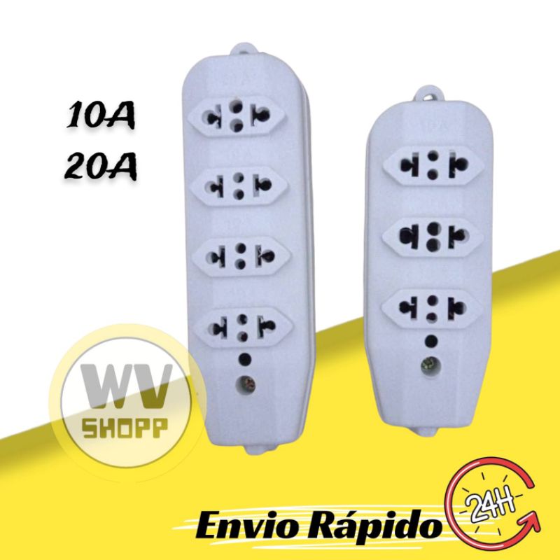 Tomada Régua 3 ou 4 Tomadas para extensão elétrica 10 e 20 amperes 250v (branca ou preta)