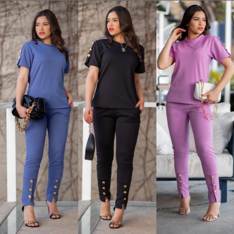 Conjunto Feminino De Calça E Blusa De Mulher Super Elegante Jacquard em Oferta na Shopee