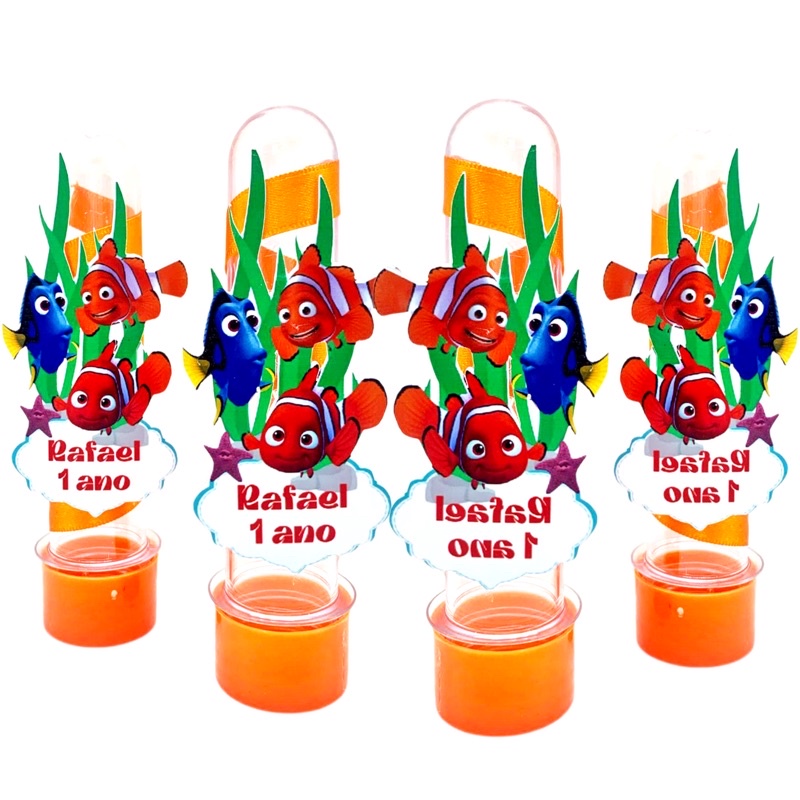 Tubetes Personalizados Tema Procurando o Nemo 15 Unid  Festa de Menino, Aniversário, Decoração Personalizada