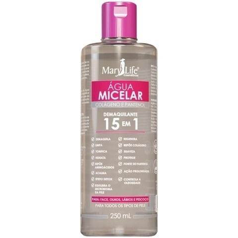 Água Micelar Demaquilante Colágeno e Pantenol 15em1 Mary Life 260ml