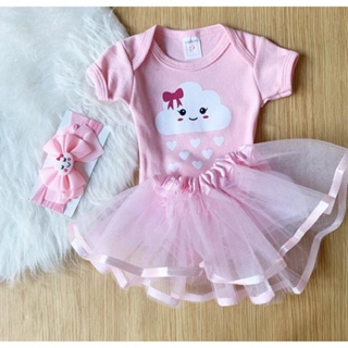 body luxo bebê Nuvem rosa Chuva de amor + saia + laço em Oferta na Shopee