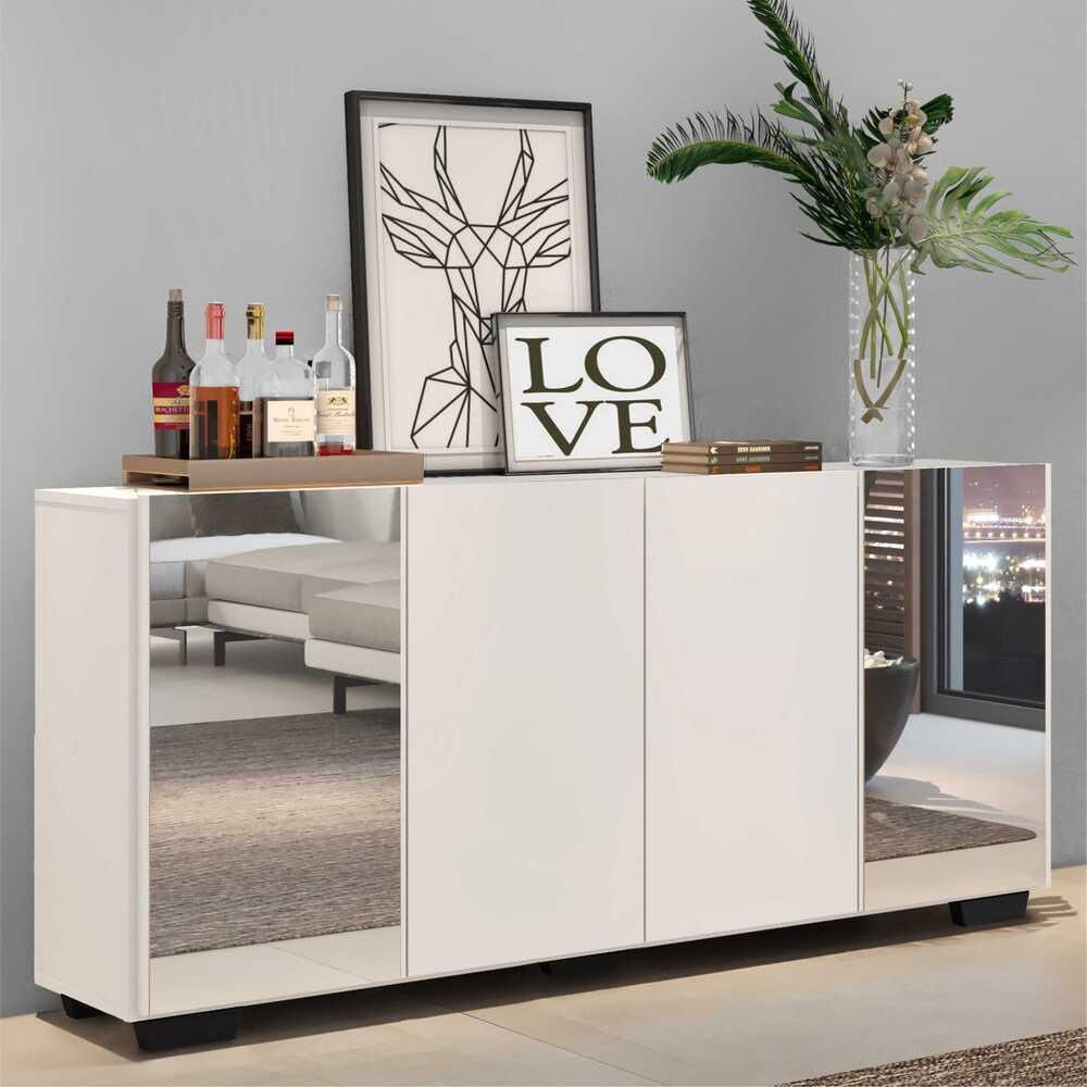 Aparador Buffet c/ Espelho e Pés Quadrados Vegas Multimóveis Branco/Preto em Oferta na Shopee