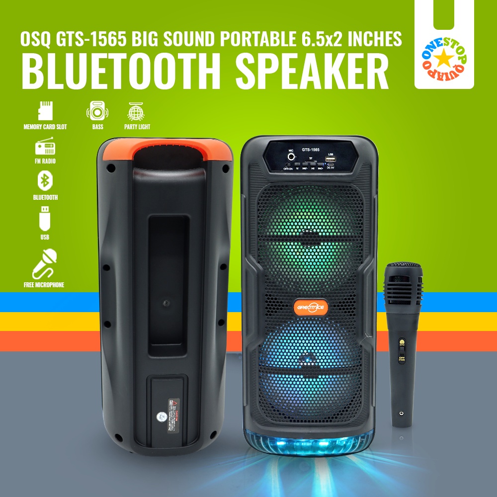 Super Caixa de Som Potente GTS-1565 Big Sound portátil 6.5x2 polegadas bluetooth alto-falante com microfone grátis