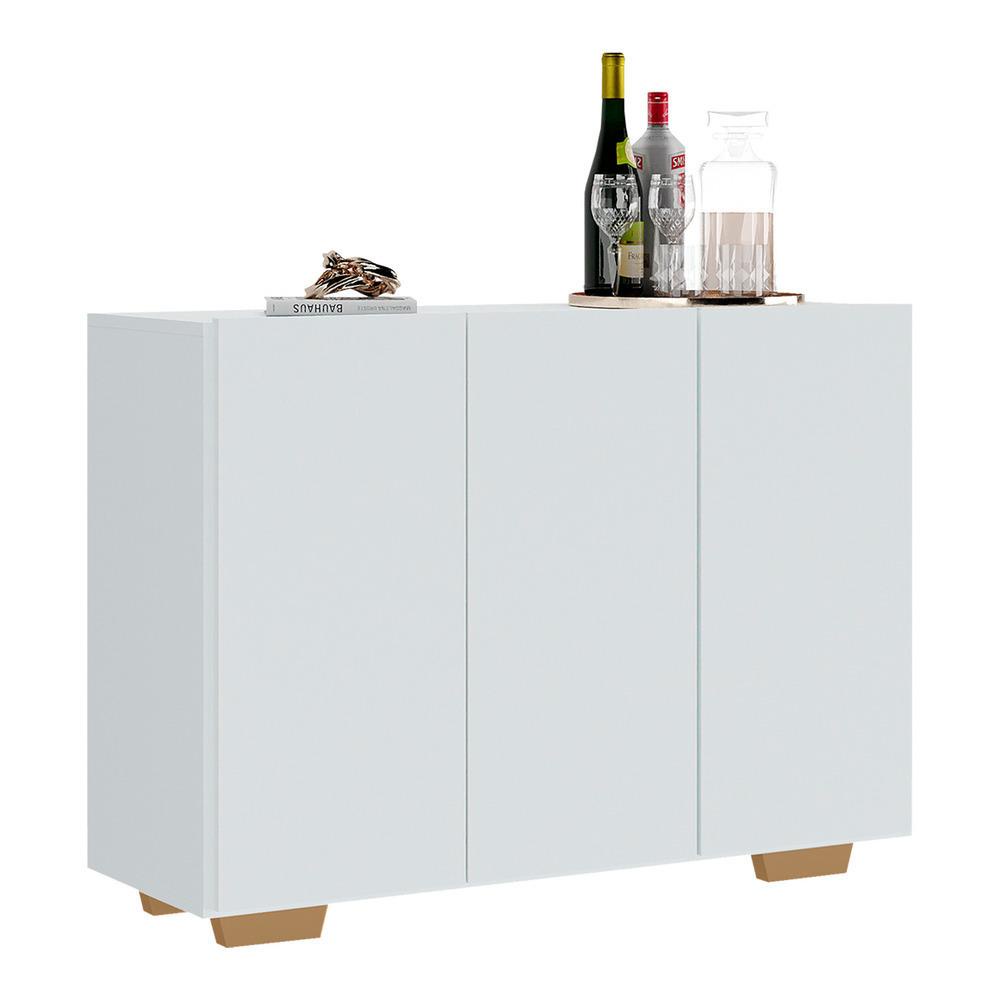 Aparador Buffet 3 Portas com Pés Quadrados Veneza Multimóveis MP1010 Branco/Natural - Home & Living