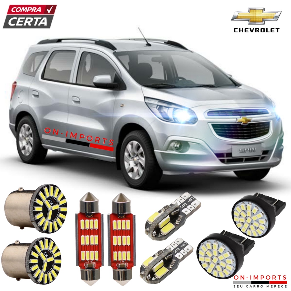 COMBO LED PREMIUM CANBUS CHEVROLET SPIN LÂMPADA PLACA TETO FAROL FAROLETE MEIA LUZ ESTACIONAMENTO T10 TORPEDO PINGO POLO