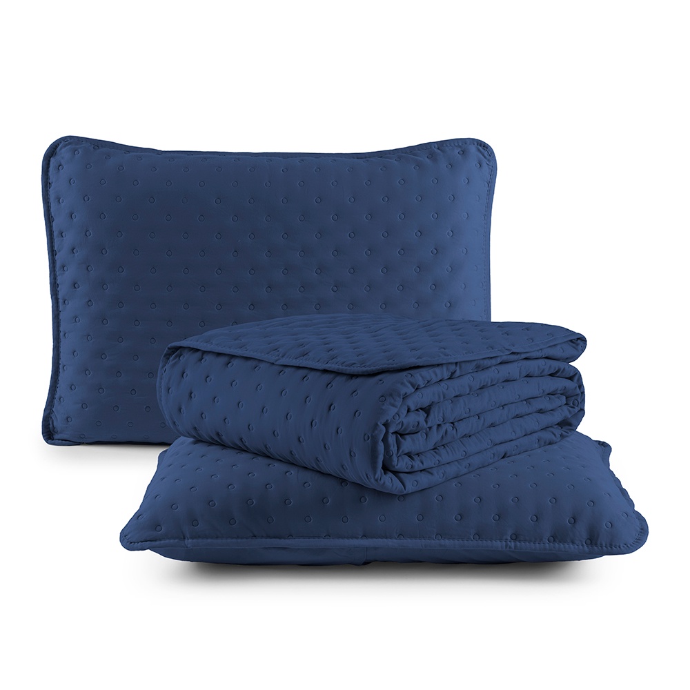 Detalhes do Kit Cobre Leito Colcha Casal 3 Peças Matelado Dots Dupla Face 300 Fios Com Porta Travesseiro