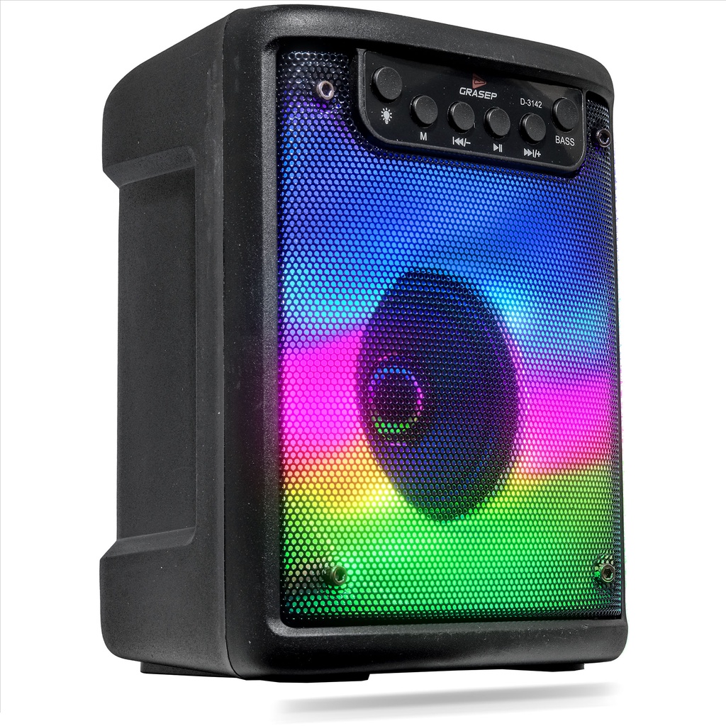 Caixa De Som Portátil Bluetooth LED RGB Amplificada USB P2 Cartão SD Radio Fm Aux P10 Microfone Dinâmico