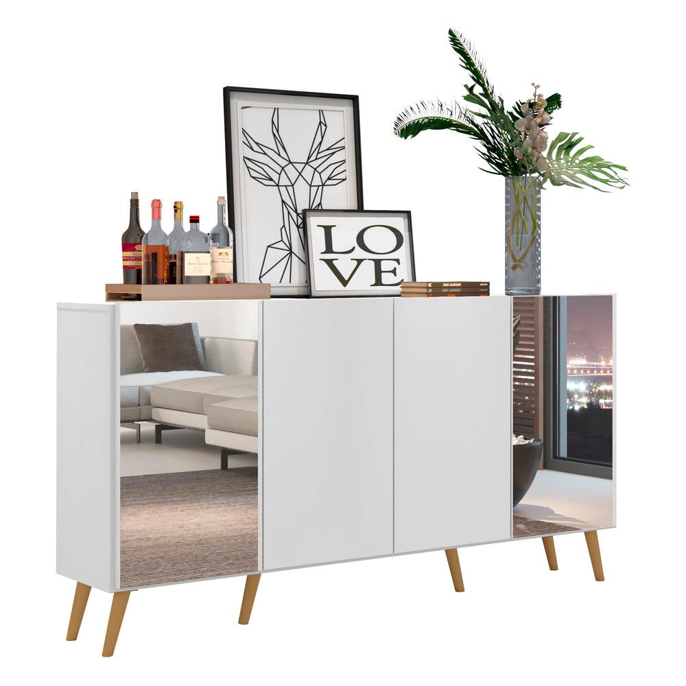 Aparador Buffet Retrô com Espelho Multimóveis Vegas FG3562 Branco/Natural - Home & Living