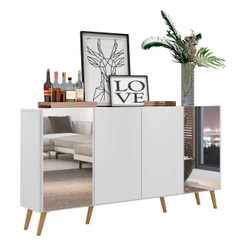 Aparador Buffet Retrô com Espelho Multimóveis Vegas FG3562 Branco/Natural