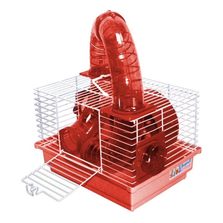 Mini Gaiola Bragança Tubos Divertidos para Hamster Cor Vermelho