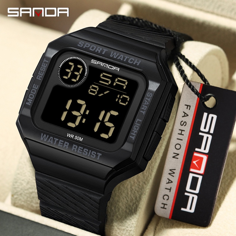 SANDA Quadrado Cronômetro De Tela Grande Moda Luxuoso Casual Impermeável Relógio Homem Presente 2129-16