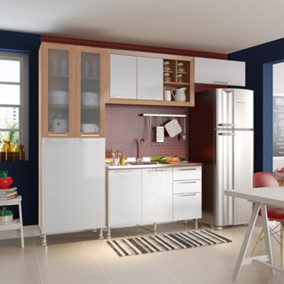 Cozinha Compacta Ditália Aspen 4 Peças Carvalho/Branco A45