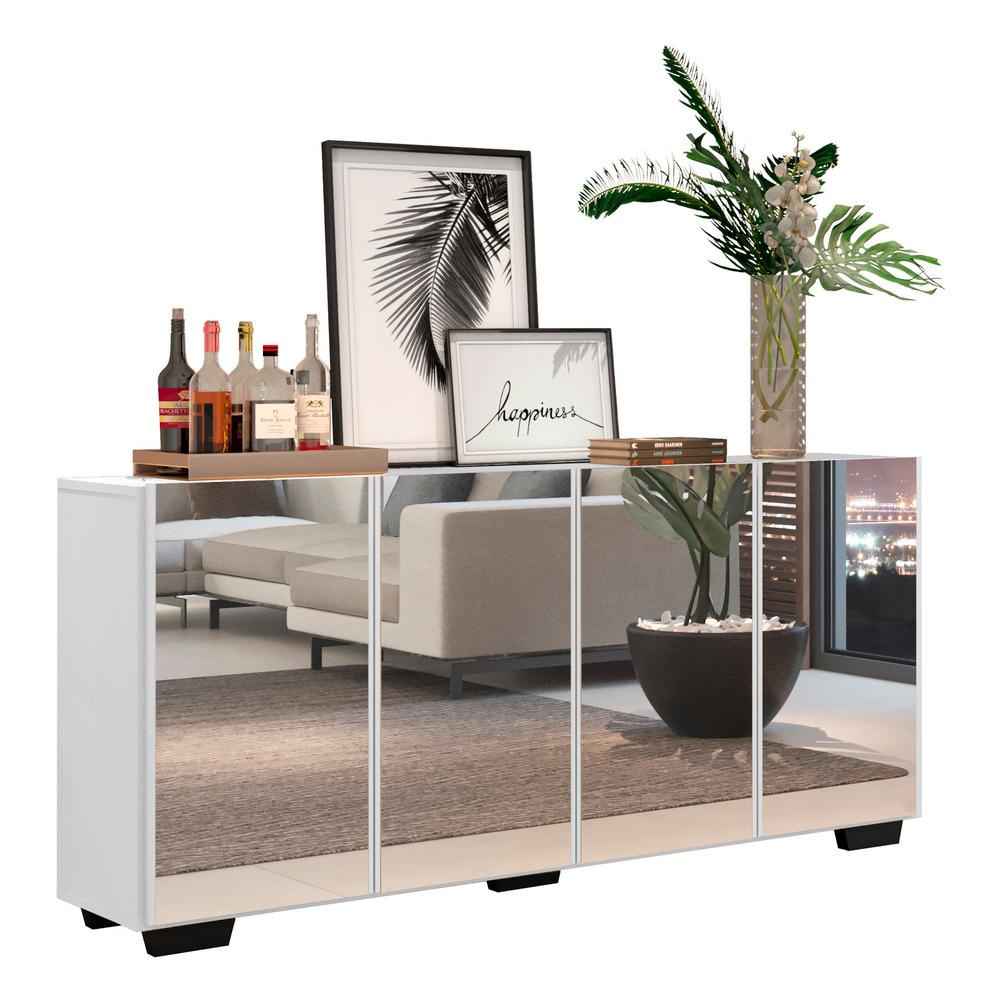 Aparador Buffet com Espelho Multimóveis Vegas com 4 Portas FG3560 Branco/Preto em Oferta na Shopee