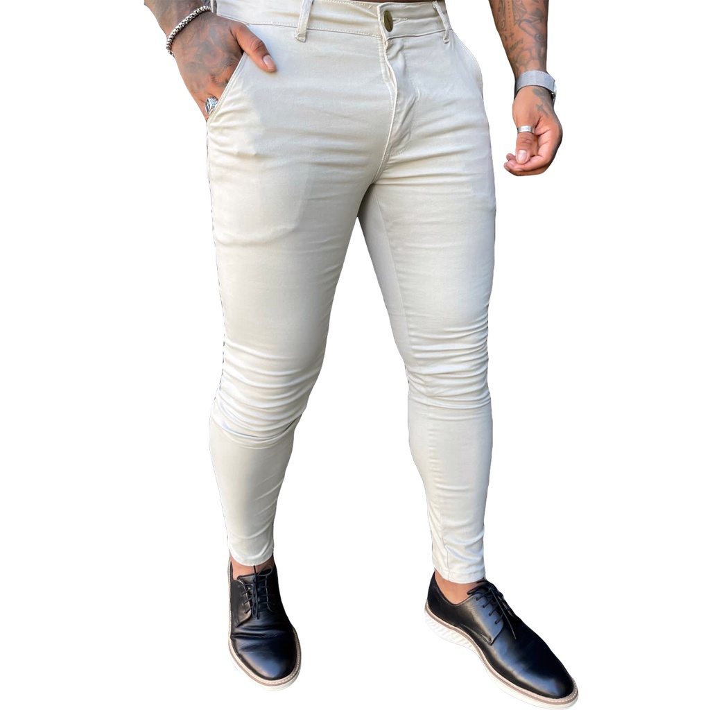 Calça Alfaiataria Bege Skinny Masculina Premium Semi Social Sarja Premium Skinny Codi Jeans Sarja