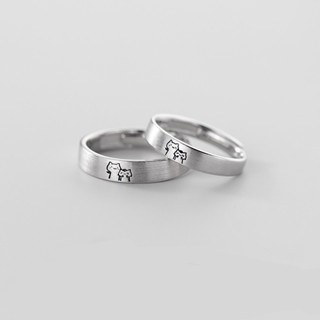 S925 Prata Fofo Casal De Gato Abertura Do Anel De Moda Ajustável Homens Simples Feminino