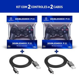 2 Controles Ps3 Playstation Sem Fio + Cabo Carregador
