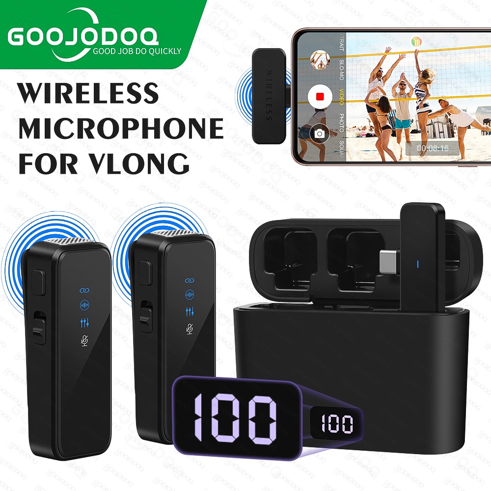 Goojodoq Microfone de lapela sem fio portátil com gravação de canal LCD de dupla face para iPhone Android laptop transmissão ao vivo - Audio