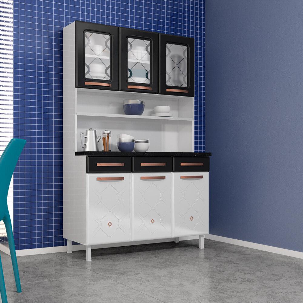 Armário de Cozinha de Aço Kit Triplo 120cm Regina Multimóveis CR6130 Branco/Preto em Oferta na Shopee