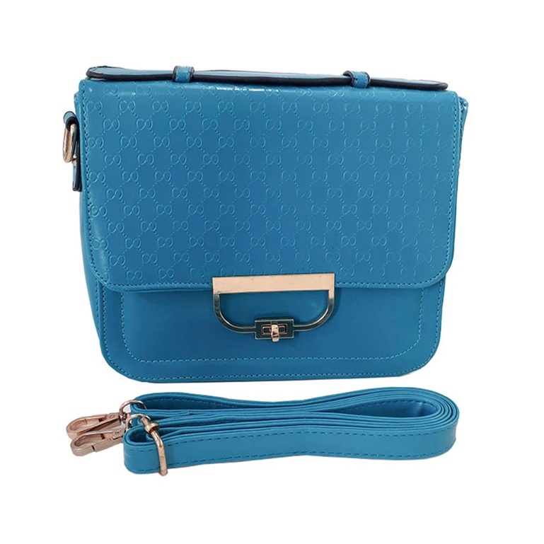 Bolsa Feminina (Giovanna) com Alça Transversal fechamento por zíper e botão Azul