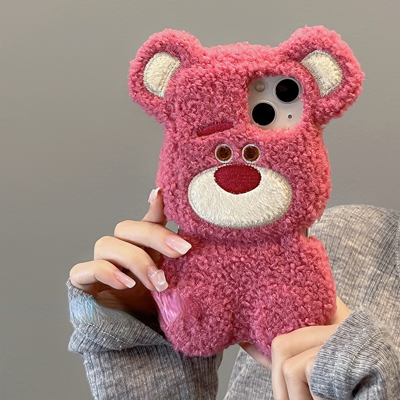 Para iPhone 14 Pro Max Capa Fofo 3D Urso Pelúcia Pele Quente De Celular 13 11 12