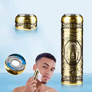 Kemei Mini Barbeador Elétrico Masculino Vintage Buda Cabeça Rotativa Navalha Tipo c Aparador De Barba Recarregável Pequena Máquina De Barbear Portátil