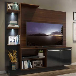 Estante com 2 Leds Painel TV 55" e 2 portas Dallas Multimóveis Madeirado/Preto em Oferta na Shopee
