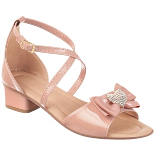 Sandália Infantil Menina Salto Grosso Baixo Enfeite Laço Strass Brilho Conforto Festa Confortável Moda Blogueira Atual em Oferta na Shopee