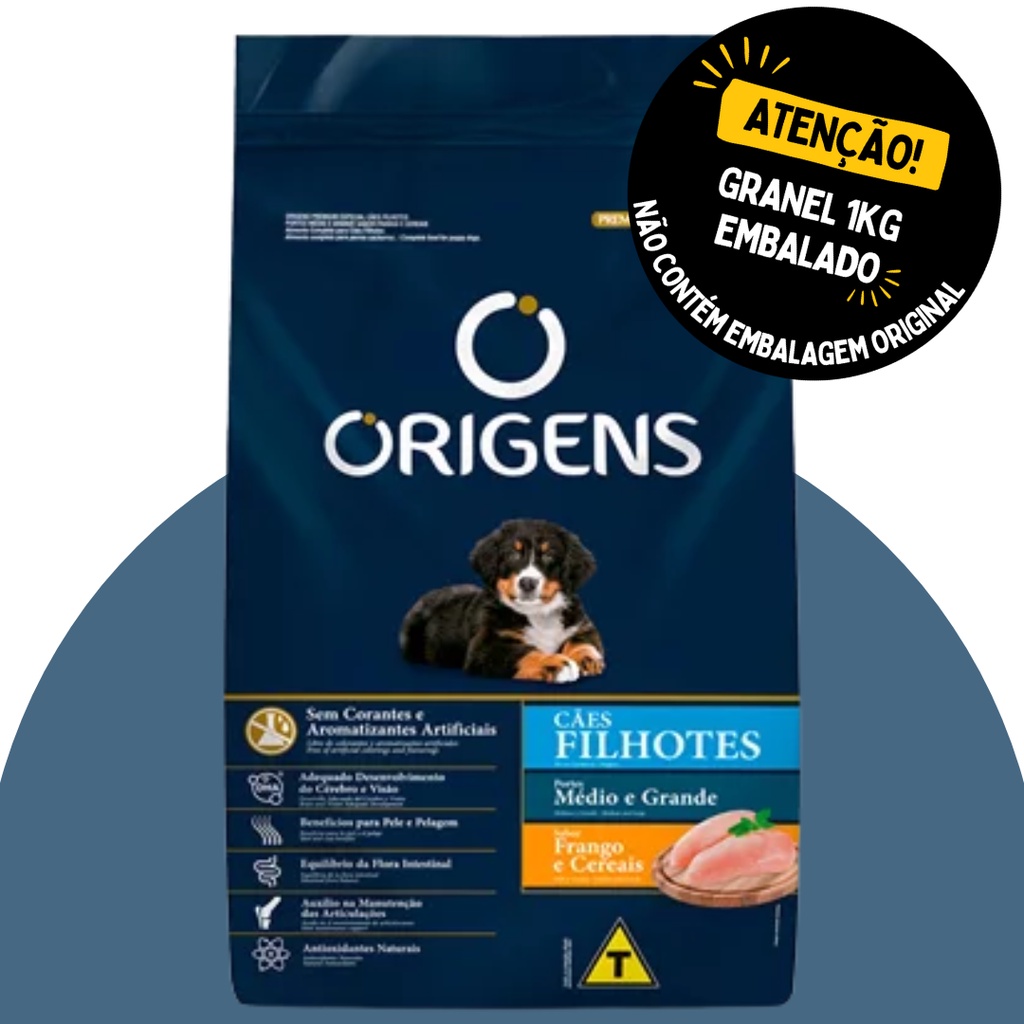 Ração Origens Premium Especial Cães Filhotes Porte Médio E Grande Sabor Frango E Cereais - Granel 1kg (embalado)