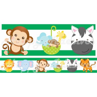 Adesivo para Decoração de Quarto Infantil Safari Animais Bichinhos Selva Zoo Verde Baby Menino