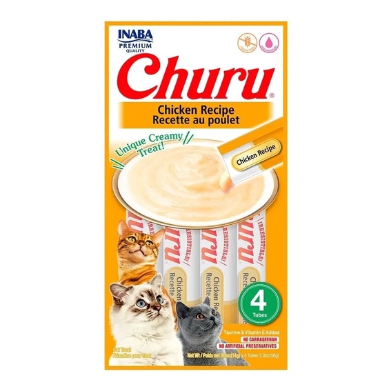 Petisco Churu Inaba Sabor Galinha Para Gatos 4 Tubos - 14g cada tubo