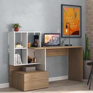 Escrivaninha Mesa para Computador Atlantis Multimóveis Branca/Rustic em Oferta na Shopee